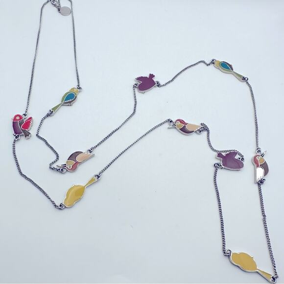 Marc by Marc Jacobs Tweeting Enamel Birds Necklace Long Designer Casual - Picture 1 of 13